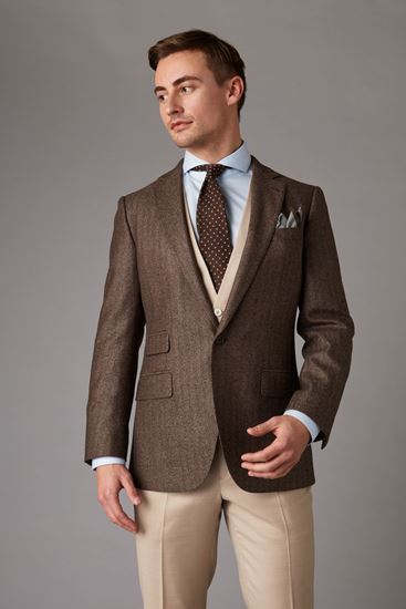 Picture of Brown tweed-effect mixed fabric three-piece suit